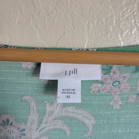 J.Jill Border Printed Flounced Hem Dress Size XL Light Garden Green Peasant Boho - Picture 2 of 12